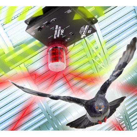 Ahuyentador Ultrasónico Bird-X Super QuadBlaster QB-4 con Luz Estroboscópica (Hasta 600 m²)
