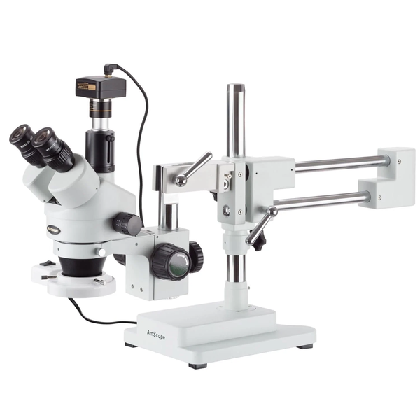 Microscopio Estéreo Amscope Pluma Simul Focal - 3.5X-90X / Luz + Cámara 10MP