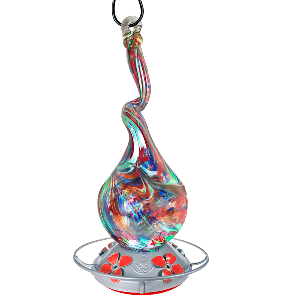 Bebedero para Colibríes Grateful Gnome en Vidrio Soplado Calabaza de Cuello Retorcido 16 oz