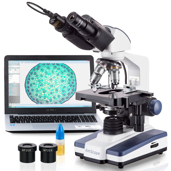 Microscopio Binocular Compuesto Amscope / 40X-2500X - 3D Cámara USB 3.0MP