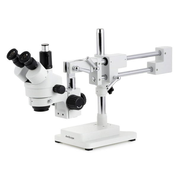 Microscopio Esteréo Trinocular Amscope 7X-45X con Soporte de Pluma Brazo Doble
