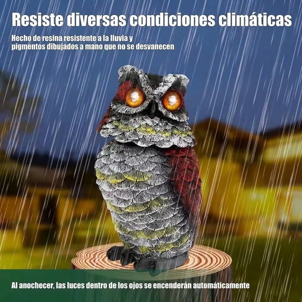 Búho Ahuyentador de Aves con Cabeza Oscilante, Ojos Luminiscentes y Carga Solar