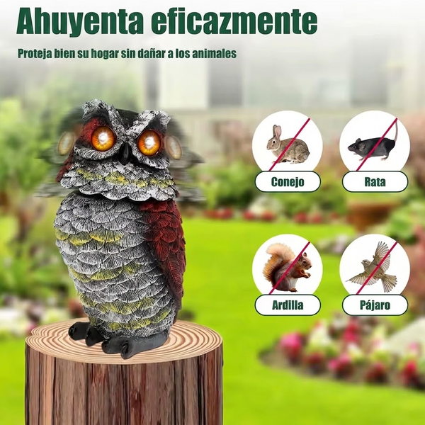 Búho Ahuyentador de Aves con Cabeza Oscilante, Ojos Luminiscentes y Carga Solar