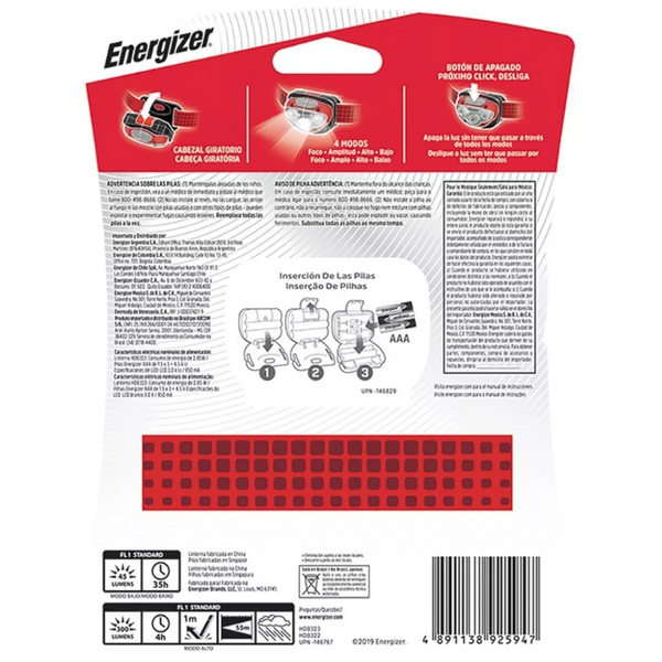 Linterna de Cabeza Energizer Vision HD +300 Lúmenes