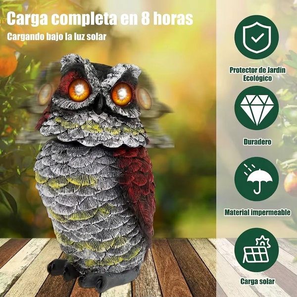 Búho Ahuyentador de Aves con Cabeza Oscilante, Ojos Luminiscentes y Carga Solar