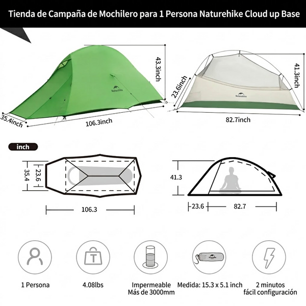 Carpa Naturehike Serie Cloud Up Base Ultraligera para 1 Persona desde 2.08 kg