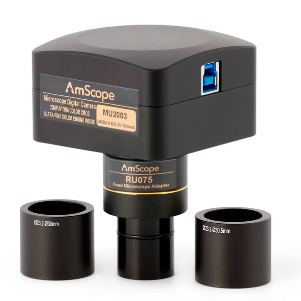 Cámaras para Microscopio AmScope Sensor CMOS a Color USB 3.0 de Montura C hasta 20 MP con Lente Reductor