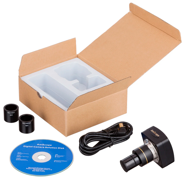 Cámaras para Microscopio AmScope Serie MU HS Sensor CMOS a Color USB 2.0 de Montura C hasta 10 MP / 5 MP con Lente Reductora de 0.5×