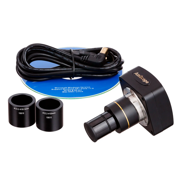 Cámaras para Microscopio AmScope Serie MU HS Sensor CMOS a Color USB 2.0 de Montura C hasta 10 MP / 5 MP con Lente Reductora de 0.5×