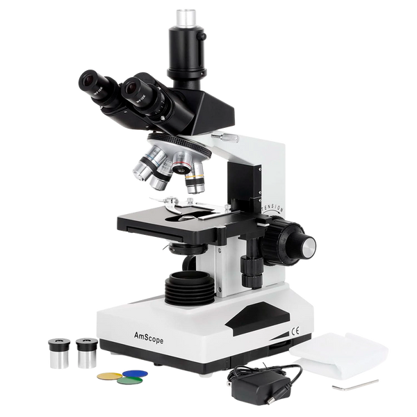 Microscopio Compuesto Trinocular Biológico AmScope Serie T490 40X–1000X + Cámara 3 MP