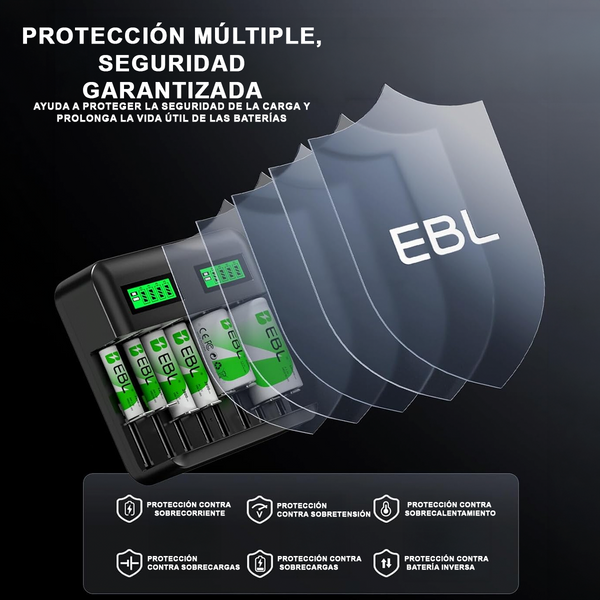 Cargador Universal EBL para Baterías Recargables Tipo AA/AAA/C/D/Ni-MH - Nueva edición