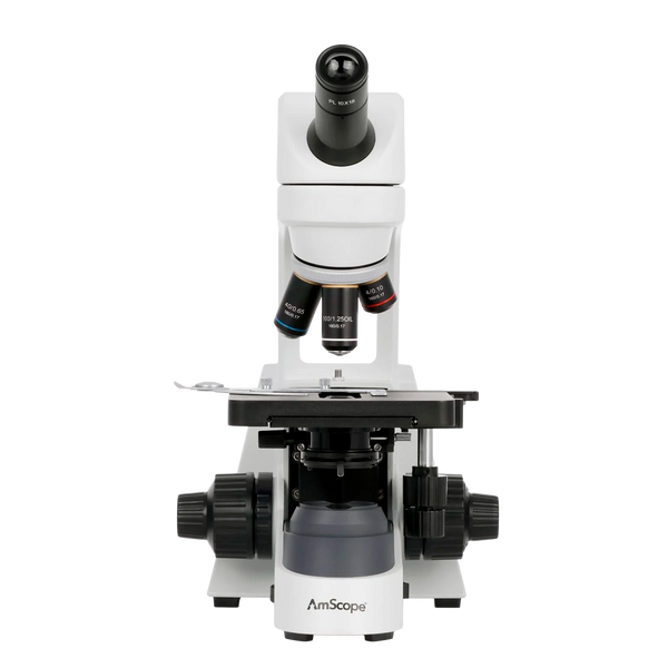 Microscopio Compuesto Monocular AmScope Serie EDU550 con Platina Mecánica de Dos Capas e Iluminación LED de 3 W
