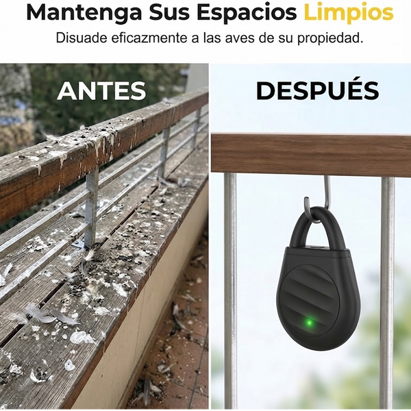 Ahuyentador Ultrasónico de Aves de Bolsillo con 3 Modos & USB C