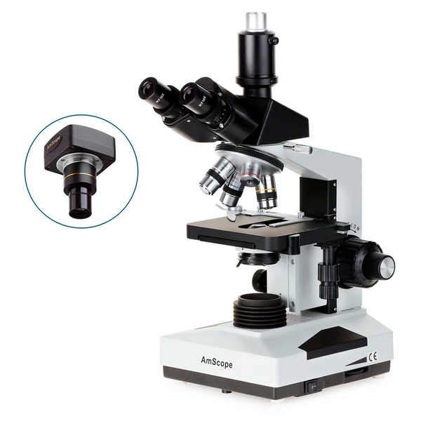 Microscopio Compuesto Trinocular Biológico AmScope Serie T490 40X–1000X + Cámara 3 MP