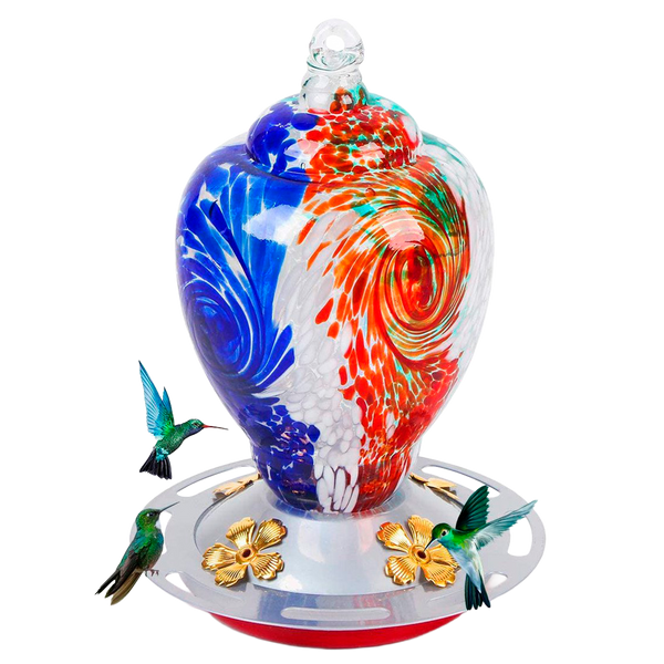 Bebedero para Colibríes Autioyea Botella Vidrio Soplado Tricolor 28 oz. - Descontinuado