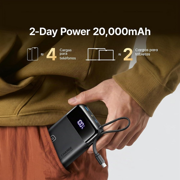 Batería Recargable de Reserva INIU 20000mAh  & 45 W con Cable USB C Integrado