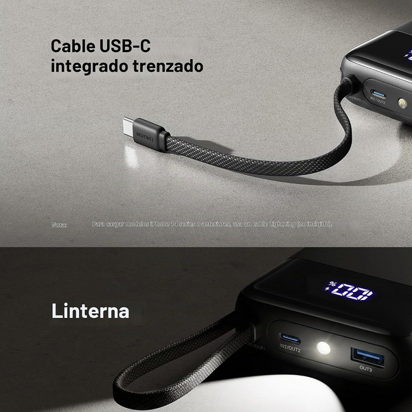Batería Recargable de Reserva INIU 20000mAh  & 45 W con Cable USB C Integrado