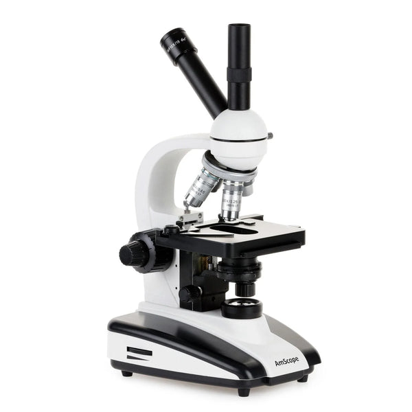 Microscopio Compuesto Monocular de Doble Visualización, Aumentos de 40X a 2500X, con Luz Halógena de 20 W y Platina Mecánica 