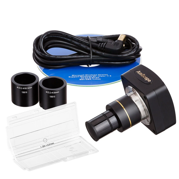 Cámaras para Microscopio AmScope Serie MU con Sensor CMOS USB 2.0 de Montura C hasta 10 MP con Lente Reductor de 0.5× 