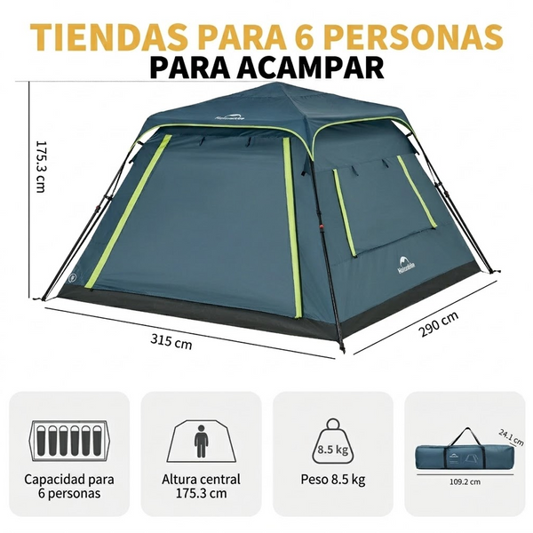 Tienda de Campaña Instantánea Cape Lite Naturehike para 4 a 6 Personas