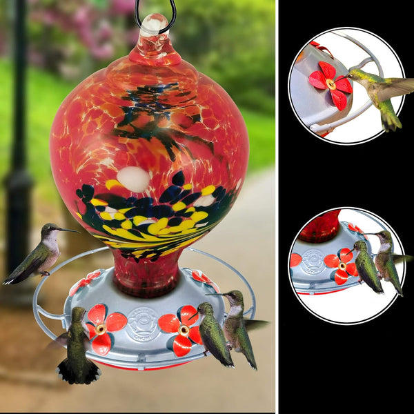 Bebedero para Colibríes Grateful Gnome en Vidrio Soplado Campanario Ardiente 36 oz