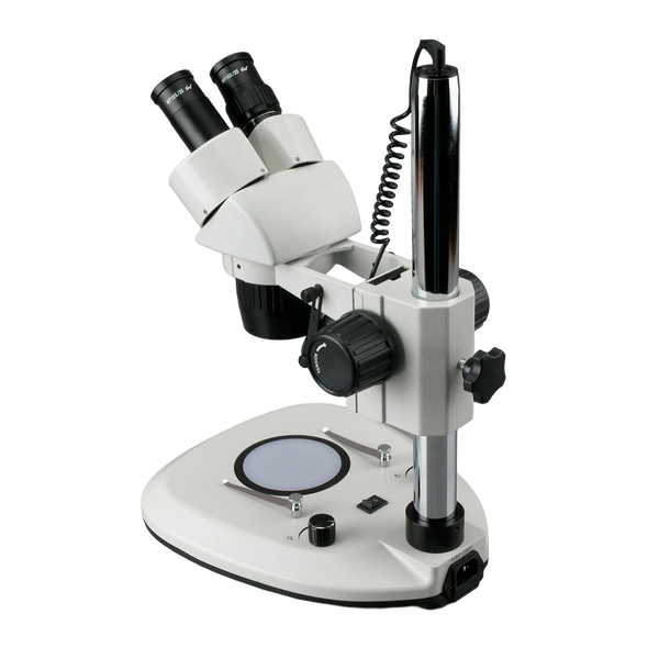 Microscopio Estéreo AmScope Serie SW2B 10X–30X de Campo Amplio con Base de Columna e Iluminación LED Superior e Inferior