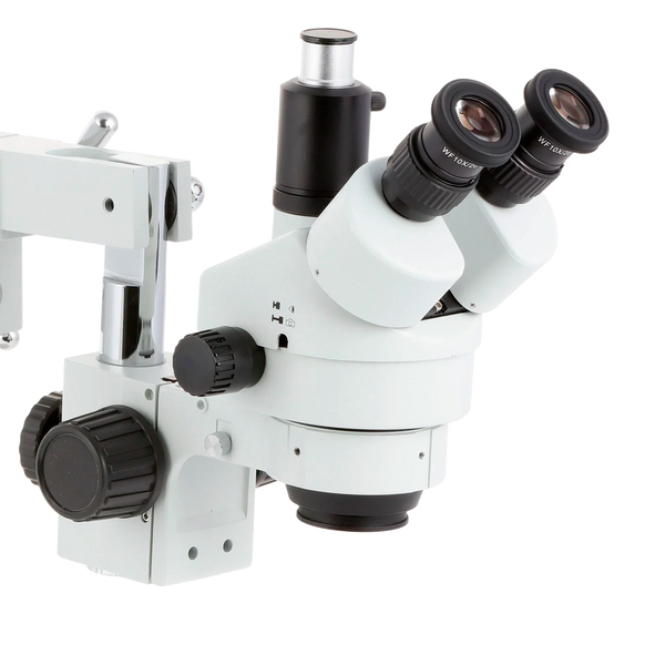 Microscopio Estéreo Trinocular AmScope Serie SM4T 7X–45X Simul Focal con Base de Brazo Doble + Luz Anular LED de 144 + Cámara USB 3.0 de 10 MP C Mount