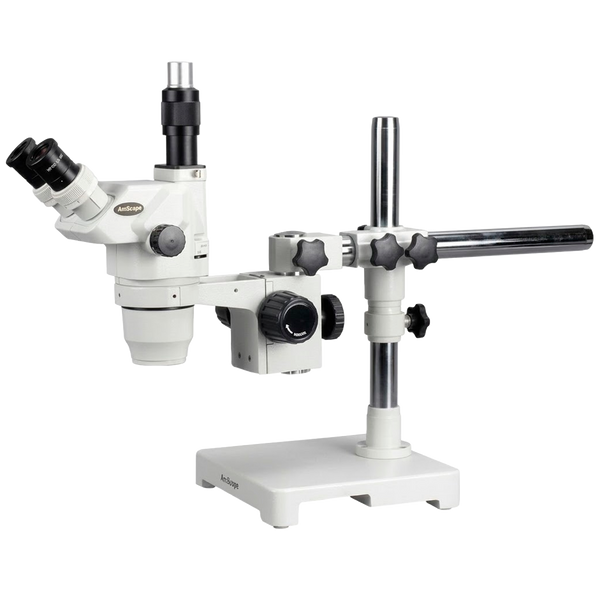 Microscopio Estereoscópico Trinocular AmScope Serie ZM-3T con Aumento de 2x hasta 90× y Soporte de pluma de brazo sencillo