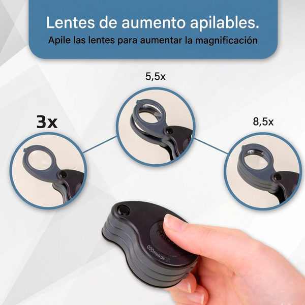 Lupa Plegable Carson TriView de 3x/5.5x/8.5x con Estuche Integrado