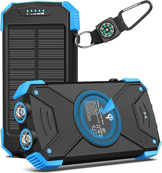 Batería Mini Banco de Energía Solar BLAVOR de 10,000 mAh, 20 W y Cargador Inalámbrico