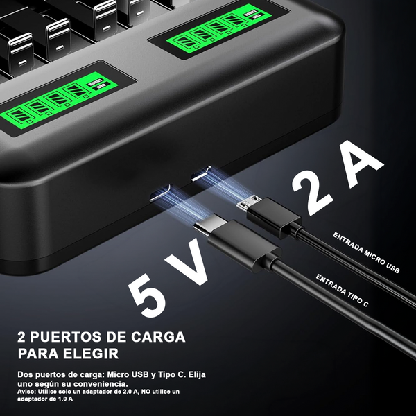 Cargador Universal EBL para Baterías Recargables Tipo AA/AAA/C/D/Ni-MH - Nueva edición