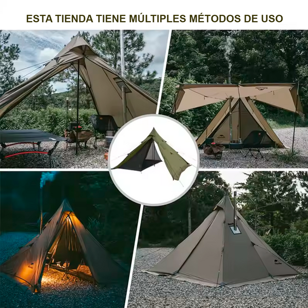 Carpa Pirámide Ranch Fire con Chimenea 4 Estaciones Tipo Tipi 2–4 Personas Impermeable Camping Exterior