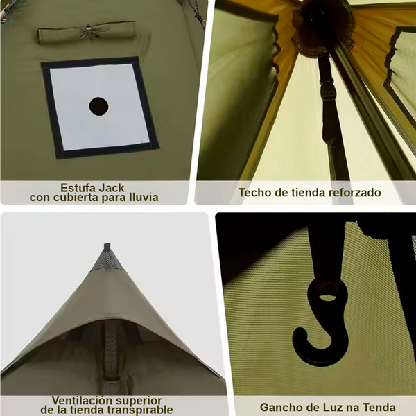 Carpa Pirámide Ranch Fire con Chimenea 4 Estaciones Tipo Tipi 2–4 Personas Impermeable Camping Exterior