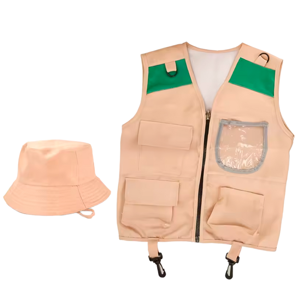 Chaleco y Sombrero de Explorador para Niños, Kit de Aventura al Aire Libre (+3)