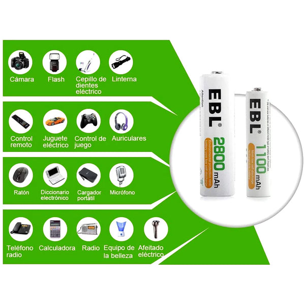 Baterías Recargables EBL AA 2800mAh 