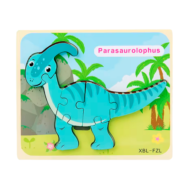 Rompecabezas 3D de Dinosaurio de Madera Estilo Dibujos Animados (+3)