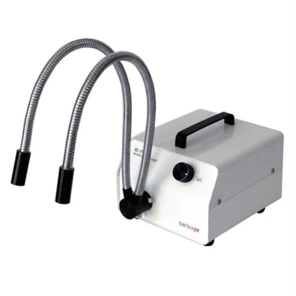 Iluminador de Fibra Óptica AmScope de 150W con Cuello de Ganso Doble