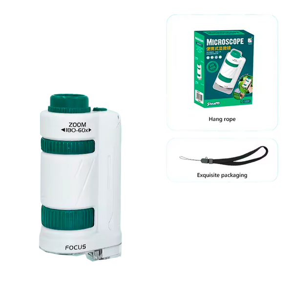 Kit de Microscopio Portátil 60×-120×/180× para Aprendizaje Científico (+6)