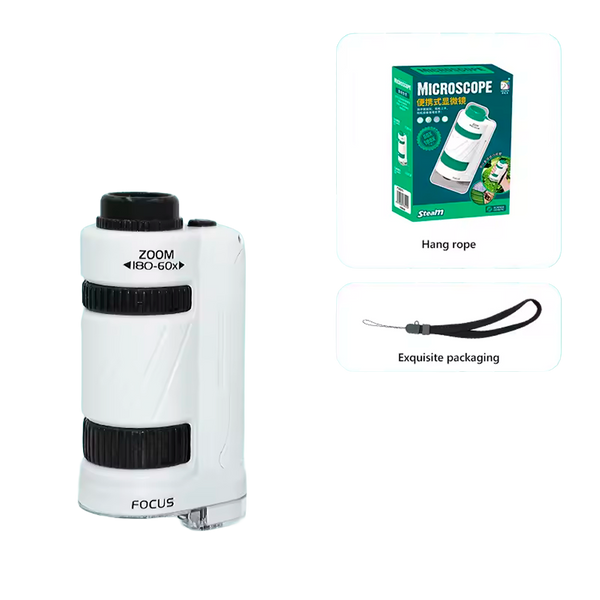 Kit de Microscopio Portátil 60×-120×/180× para Aprendizaje Científico (+6)