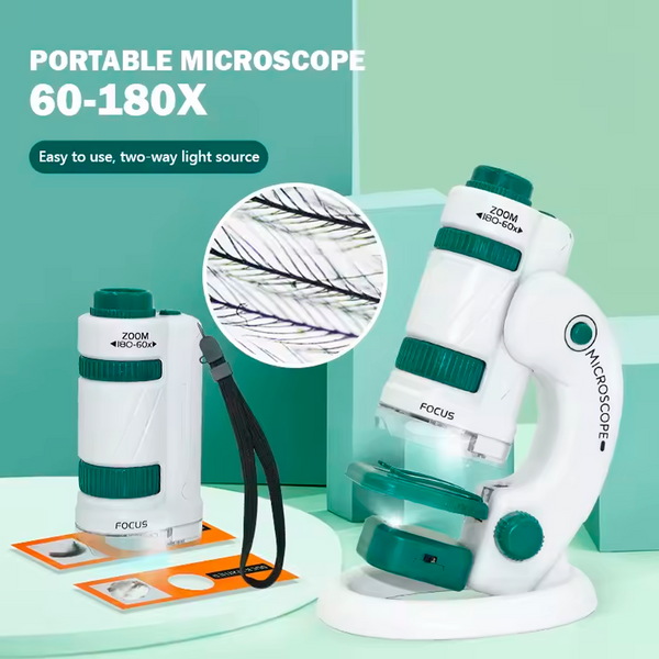 Kit de Microscopio Portátil 60×-120×/180× para Aprendizaje Científico (+6)