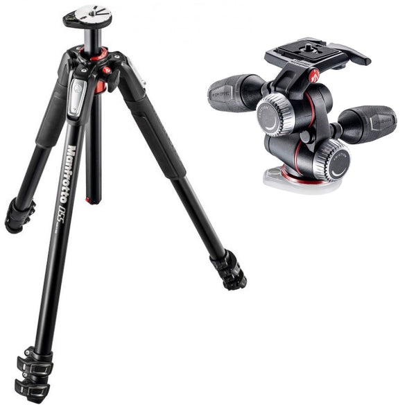 X-PRO 3-Way tripod head with retractable levers + 055 Aluminum 3-Section Tripod with Horizontal Column