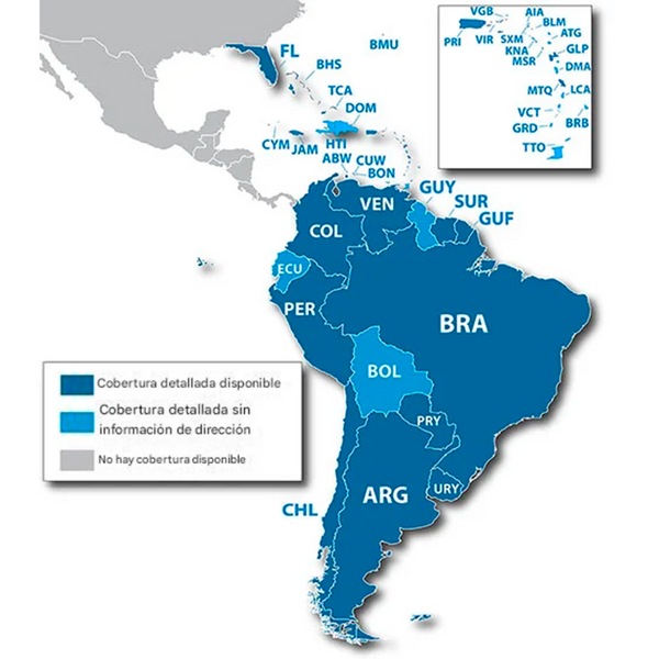 Mapa de Suramérica e Islas del Caribe Garmin para Ciclistas