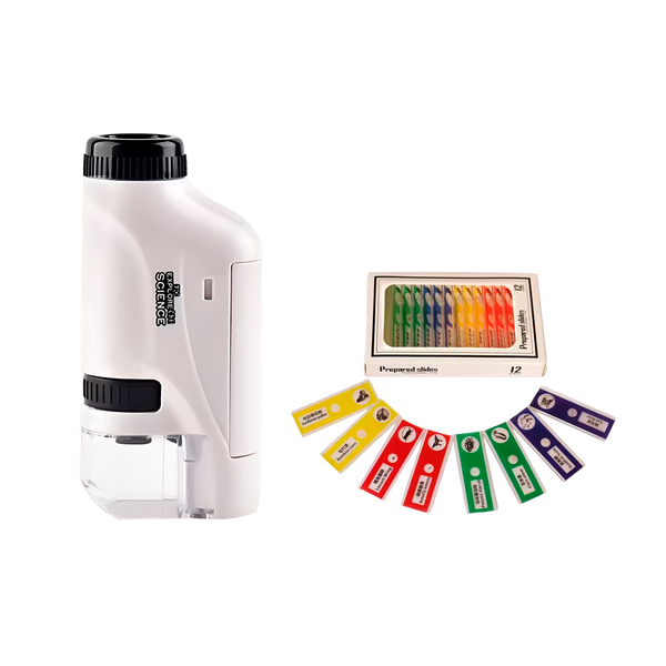 Microscopio de Bolsillo para Niños: Kit de Juguete Científico Educativo 60–120x con Luz LED (+6)
