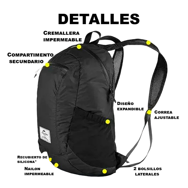Mochila Plegable Naturehike de 18L con Tela Impermeable 30D y Cremallera YKK Sellada