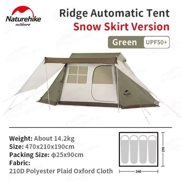 Carpa de Campaña con Faldón Antinevada Naturehike Village 5.0 para 3-4 Personas