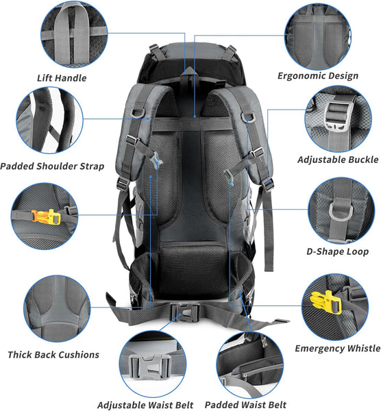 Mochila de Senderismo Night Cat con Marco Interno, Respaldo Ergonómico y Funda Impermeable