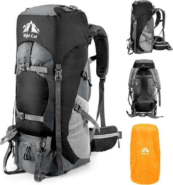 Mochila de Senderismo Night Cat con Marco Interno, Respaldo Ergonómico y Funda Impermeable
