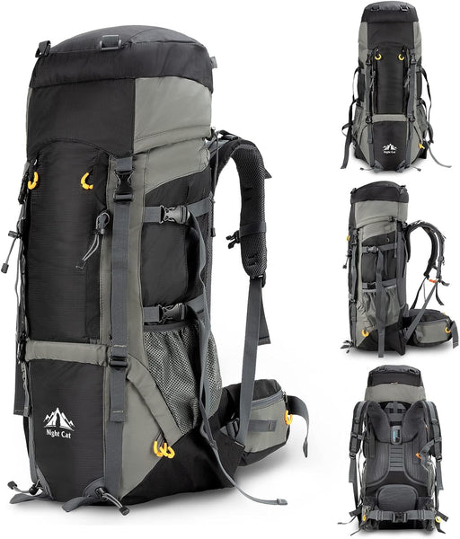 Mochila de Senderismo Night Cat con Marco Interno, Respaldo Ergonómico y Funda Impermeable