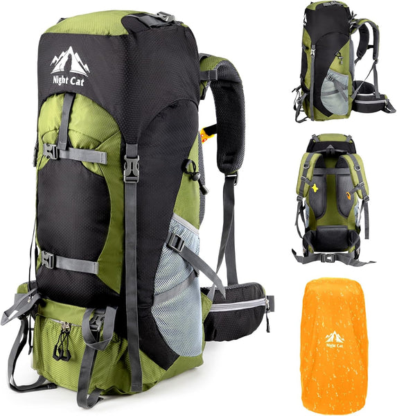 Mochila de Senderismo Night Cat con Marco Interno, Respaldo Ergonómico y Funda Impermeable