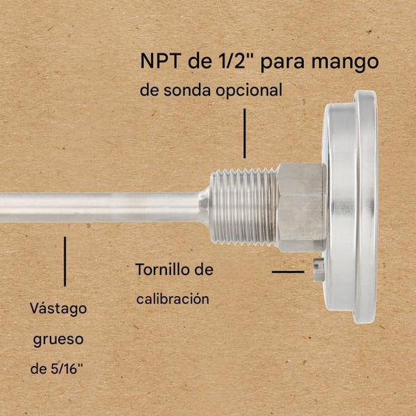 Termómetros Reotemp para Compostaje de Trabajo Super Pesado Sondas de 9,5 mm Ø y desde 61 cm de Longitud